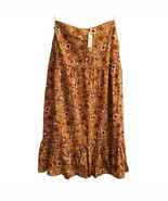 Luna Moon Skirt Womens M Orange Brown Tiered Floral Maxi Boho Hippie Pea... - $48.20 CAD