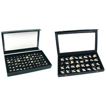 Jewelry box Display Case w/ Ring Foam &amp; Clear Top Case w/ Earring Tray Kit 4 Pcs - £40.98 GBP