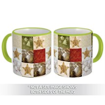 Christmas Tree Baubles : Gift Mug New Year Pattern Holidays Square Quilt Decor S - £12.70 GBP