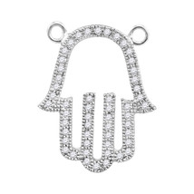 10kt White Gold Womens Round Diamond Hamsa Hand Fatima Pendant Necklace ... - £239.00 GBP