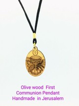 12 OLIVE Wood Oval pendant Medal Necklace Cord First Communion Favor wholesale - £14.03 GBP