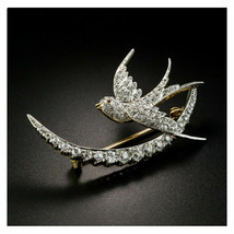 925 Silver Gold Plated Simulated Diamond Brooch Pin  Bird Christian Moon 2.65Ct - £131.56 GBP
