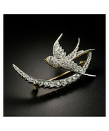 925 Silver Gold Plated Simulated Diamond Brooch Pin  Bird Christian Moon... - €145,14 EUR