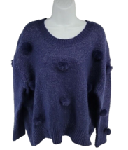 Zara Knit Sweater Womens M Alpaca Blend Navy Blue Pom Poms Oversized - £15.27 GBP