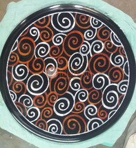 Round Marble Black Coffee Customize Table Top Carnelian Inlaid Mosaic Arts Decor - £187.89 GBP