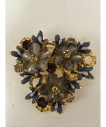 Vtg Brooch Made Austria Goldtone With Purple Flowers Missing Stones Part... - $27.06 CAD