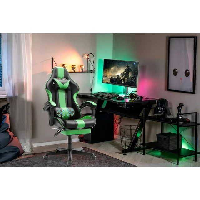 Ergonomic Gaming Chair with Footrest, Headrest, and Massage Lumbar Pillow - $139.99