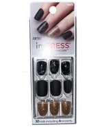 Kiss Nails Impress Press On Manicure #76610 Yeah Boy (Black Marble Gold ... - $13.57 CAD