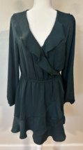 Express Dress Women&#39;s Size Medium Dark Green V Neck Long Puff Sleeve Ruf... - €12,60 EUR