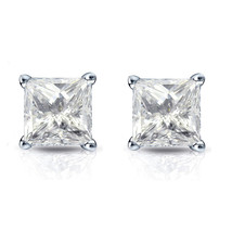 4CT Princes Simulated Diamond Solitaire Stud Earrings 14K White Gold Plated - £36.60 GBP