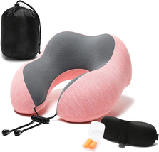 U-Shaped Pink Neck Pillow, Memory Foam Rebound Travel Support Head Rest ... - £10.64 GBP