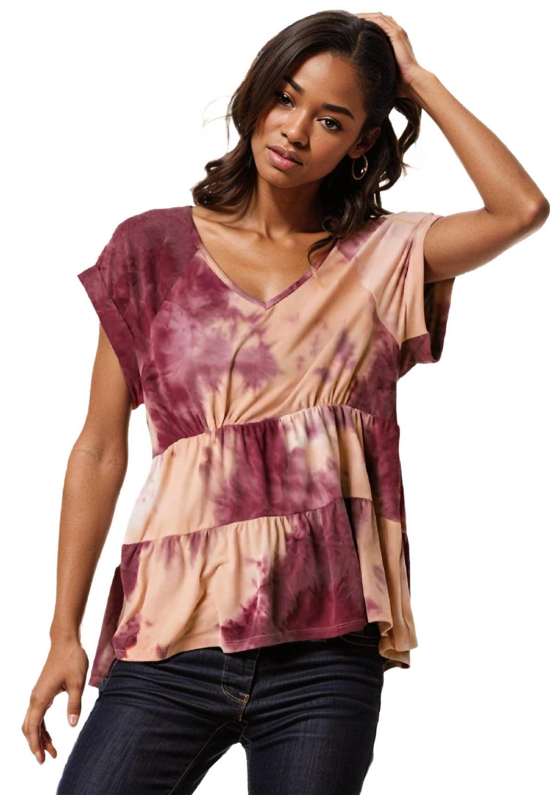 Umgee tie dye babydoll top Plum - $37.00