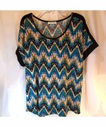 Carol Rose Women&#39;s Blouse Blue Multicolor, Short Sleeve - XL - $290.42 MXN