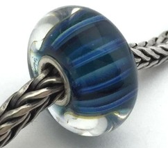 Artisan Lampwork Glass Blue Stripes Bead Charm, New - £14.93 GBP