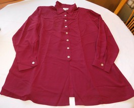 Tess Women Women&#39;s Ladies Size 2X Long Sleeve Button Up Blouse Shirt Dark Red - £16.09 GBP