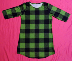 Unbranded girls 3/4 sleeve green black stretch plaid tunic, t-shirt, top... - $4.94