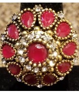 Hurrem Sultan ~ Turkish Gold-Tone Ring with Gemstones ~ Size 10 ~ Jewelry - £14.98 GBP