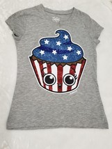 Justice Girls Size 10 Patriotic Glitter Cupcake Heather Gray Short Sleeve Tee - $9.00