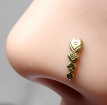 Tribal nose Stud, Antique gold finish nose ring, corkscrew piercing ring l bend - $18.30