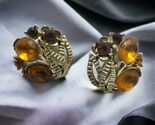 Vintage clip on yellow rhinestone earrings signed STAR - $24.15