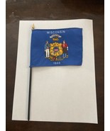 New Wisconsin State Mini Desk Flag - Black Wood Stick Gold Top 4” X 6” - $11.04 CAD