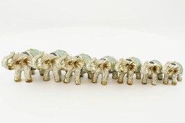Set of 7 Silver Color Lucky Elephants Statues Feng Shui Figurine Home Decor - £33.90 GBP