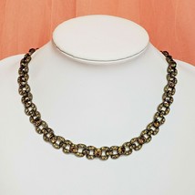 Vintage Green &amp; Brown Rhinestone Choker Statement Necklace 16&quot; long - £15.77 GBP