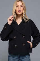 Women&#39;s Black Double Breasted Short Trench Jacket - $29.00