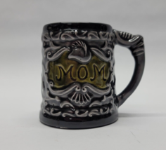 MOM Mug Textured Small Ceramic Mug Scroll Black Gray Mother Cup Gift - £4.74 GBP