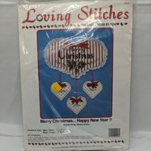 Loving Stitches Merry Christmas Happy New Year Hanging Wall Counted Cross Stitch - £15.89 GBP