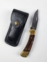 Buck Knife 112 T Wood Handle Folding Knife Lock back w/ Sheath Very nice - £54.33 GBP