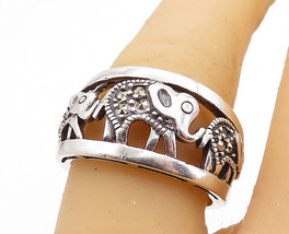 925 Sterling Silver - Vintage Marcasite Elephant Family Band Ring Sz 7 - RG5627 - £30.40 GBP