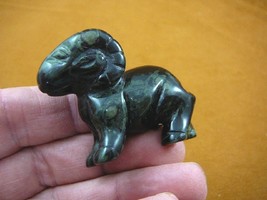 (Y-RAM-706) Black green RAM male SHEEP carving gemstone FIGURINE I love ... - $17.53