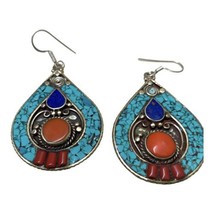 Tribal Turquoise and Coral Earrings - Handcrafted with History - £31.64 GBP