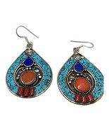 Tribal Turquoise and Coral Earrings - Handcrafted with History - £31.55 GBP