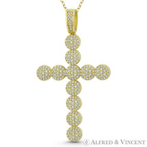 Large Multi-Circle Cross CZ Crystal .925 Sterling Silver 14k Gold-Plated Pendant - £22.95 GBP+