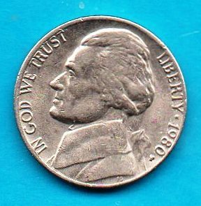 Primary image for 1980 Jefferson Nickel - Light Wear About XF