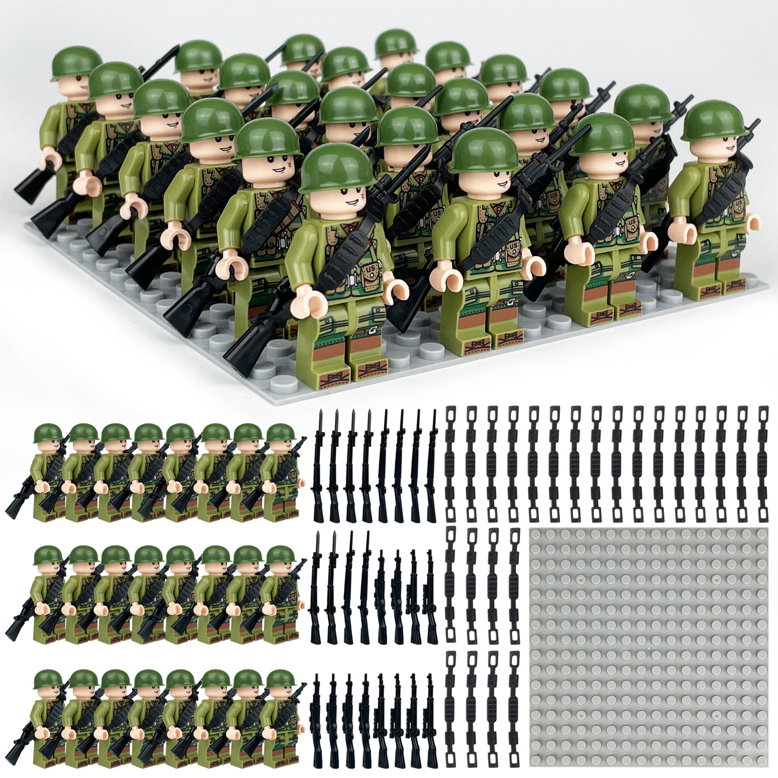 24Pcs WW2 The US Military Force American Soldier Minifigures Assembly Mi... - $19.99