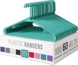Clothes Hangers Plastic 60 Pack - Aqua Plastic Hangers - The - £33.33 GBP