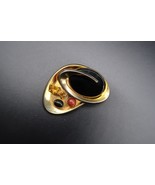 Vtg MCM Abstract Multi Tone Textured Brooch Black &amp; Brown Cabachons &amp; Rh... - $84.11 CAD