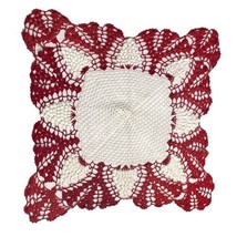 Doily White Grape Clusters Red &amp; White Hand Crochet 21&quot; Square MCM Vintage EUC - £14.67 GBP