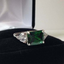 925 Sterlingsilber Zertifiziert 3.25 Karat Emerald&amp;white Saphir Kissen Form Ring - £83.15 GBP