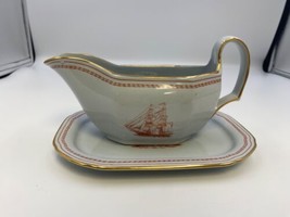 Spode TRADE WINDS RED Gravy Boat with Underplate Made in England - $109.99