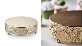 Gold - 8&quot; Metal Fleur De Lis Round Cake Stand Party Dessert Centerpieces... - £41.55 GBP
