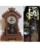 ANTIQUE kitchen mantel clock E.N. WELCH gingerbread 1800&#39;s alarm pendulu... - £144.73 GBP