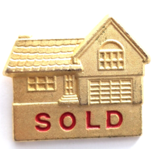 VTG Sold House Realtor Real Estate Agent Red Gold Tone Enamel Lapel Pin - $9.99