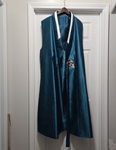 Korean Hanbok Baeja Vest Blue Satin Floral Embroidered Jeogori Overlay  - $147.51