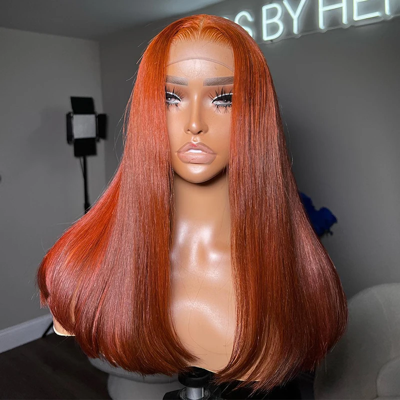 Bob Wig Orange Ginger lace front wig human hair 13x4 Brazillian straight la - £77.81 GBP+