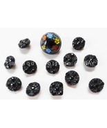 LOT antique PAINTED FLORAL BLACK GLASS BUTTON and 12 BLACK GLASS BUTTONS... - £33.24 GBP