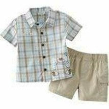 Boys Polo Shirt Shorts Summer 2 Pc Set First Moments Brown Bear-size 0/3... - $6.44